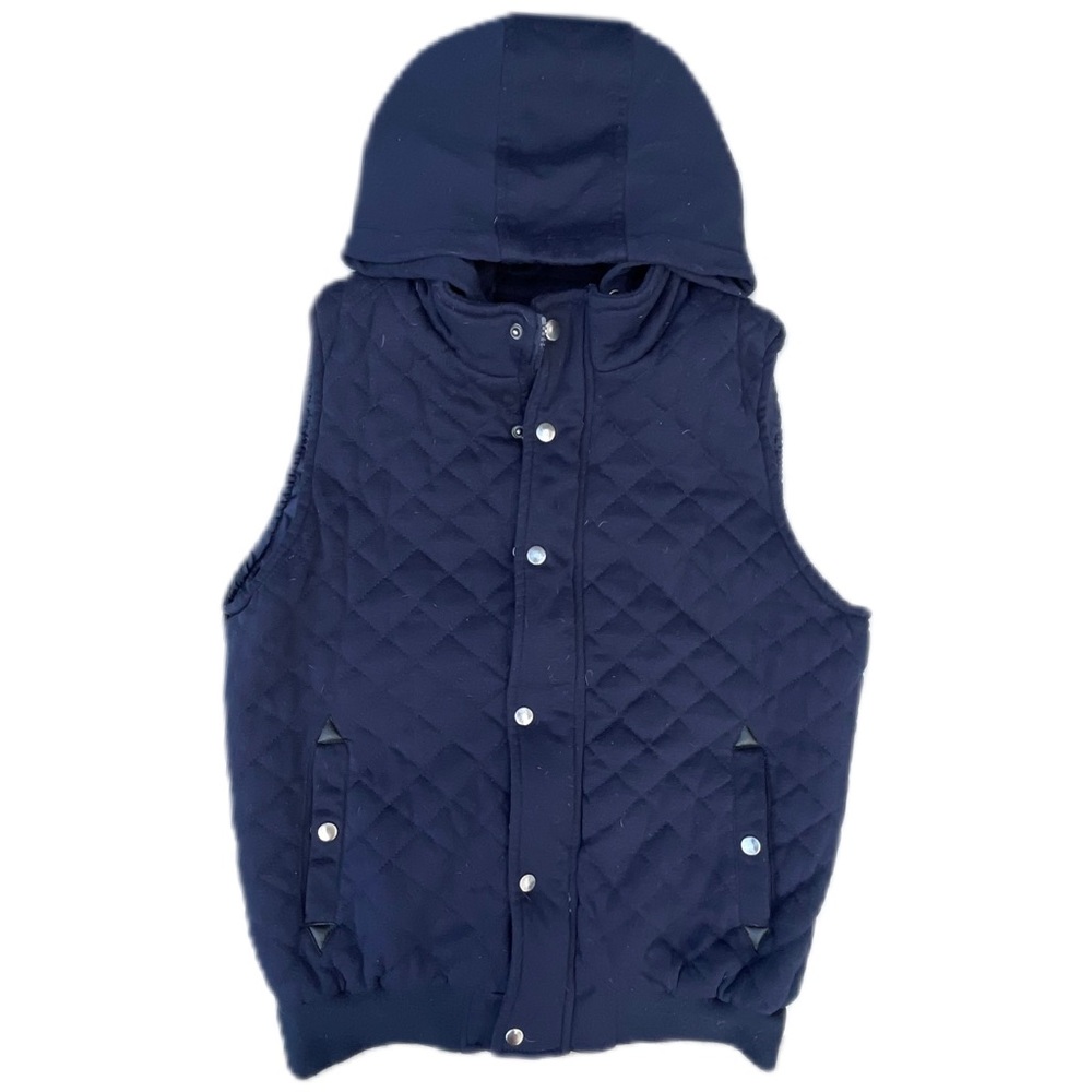 New York Yoki Navy Blue Quilted Hoodie Vest Jacket